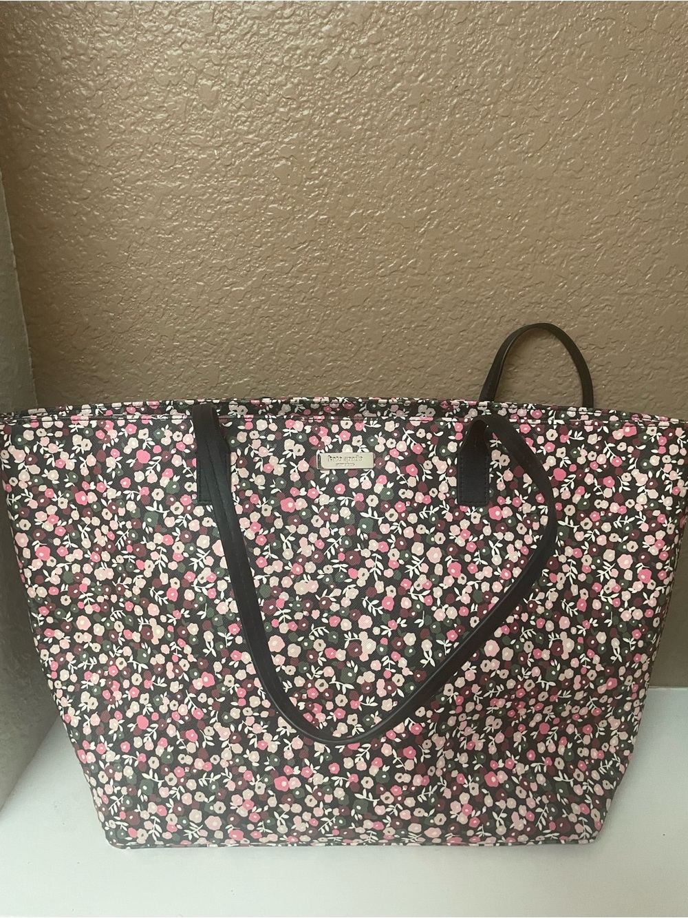 kate spade Black Floral Tote with Pink and White Blossoms